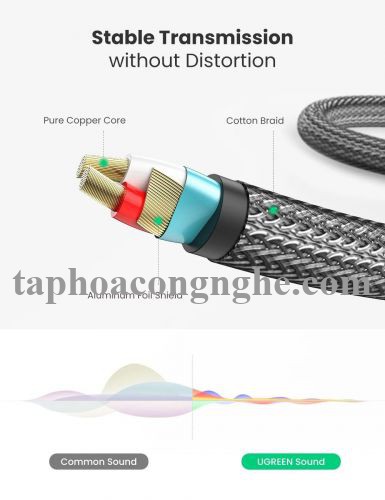 Ugreen 10630 5M màu xám đen cáp 3.5mm TRS ra 6.35mm TS Stereo Pro Audio mạ vàng 24K AV127 30010630